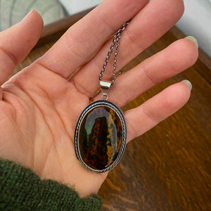 Jasper pine tree cutout necklace