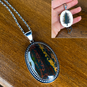 Jasper pine tree cutout necklace